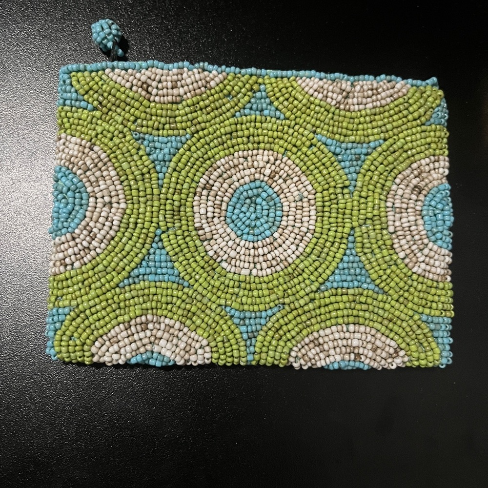 Beaded coin purse with Green and Blue Pattern